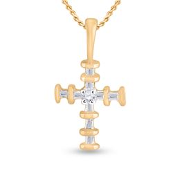 Womens Round Diamond Cross Pendant 1/8 Cttw 10kt Yellow Gold - REF-6M5H