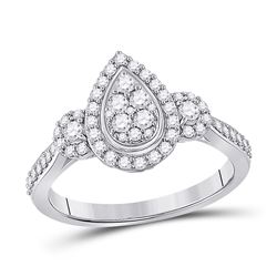 Womens Round Diamond Teardrop Cluster Ring 1/2 Cttw 10kt White Gold - REF-36N9F