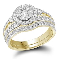 Round Diamond Cluster Bridal Wedding Ring Band Set 1 Cttw 14kt Yellow Gold - REF-79M5H