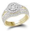 Image 1 : Round Diamond Cluster Bridal Wedding Ring Band Set 1 Cttw 14kt Yellow Gold - REF-79M5H