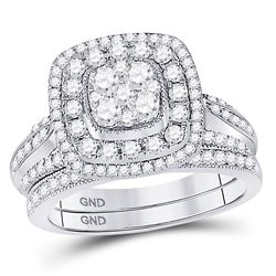 Round Diamond Bridal Wedding Ring Band Set 1 Cttw 14kt White Gold - REF-96F9W