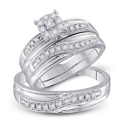 His Hers Round Diamond Solitaire Matching Wedding Set 1/3 Cttw 10kt White Gold - REF-36A5M