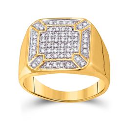 Mens Round Diamond Square Cluster Ring 1/3 Cttw 10kt Yellow Gold - REF-31W5K