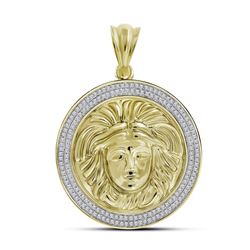 Mens Round Diamond Gorgon Medusa Charm Pendant 1/2 Cttw 10kt Yellow Gold - REF-68K5Y