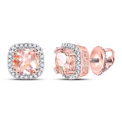 Womens Cushion Morganite Diamond Halo Earrings 1 Cttw 10kt Rose Gold - REF-27W9K