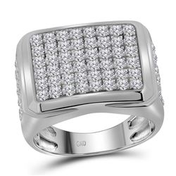 Mens Round Diamond Square Cluster Ring 2-7/8 Cttw 10kt White Gold - REF-142H5R