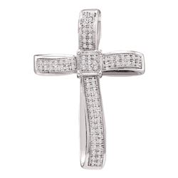 Womens Round Diamond Asymmetrical Curved Cross Pendant 1/4 Cttw 10kt Yellow Gold - REF-19A5M