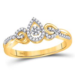 Womens Round Diamond Teardrop Curl Cluster Ring 1/10 Cttw 10kt Yellow Gold - REF-14W9K