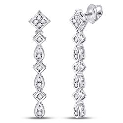 Womens Round Diamond Square Teardrop Dangle Earrings 1/5 Cttw 14kt White Gold - REF-32F5W