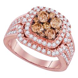 Round Brown Diamond Cluster Bridal Wedding Engagement Ring 2 Cttw 14kt Rose Gold - REF-142Y5N