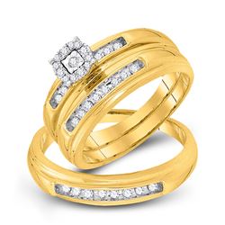 His Hers Round Diamond Square Matching Wedding Set 1/3 Cttw 10kt Yellow Gold - REF-41A9M