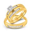 Image 1 : His Hers Round Diamond Square Matching Wedding Set 1/3 Cttw 10kt Yellow Gold - REF-41A9M