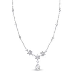 Womens Pear Diamond Flower Teardrop Necklace 7/8 Cttw 14kt White Gold - REF-98R5X