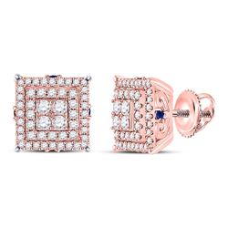 Womens Round Diamond Blue Sapphire Square Earrings 1 Cttw 14kt Rose Gold - REF-57A5M