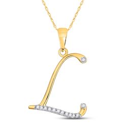 Womens Round Diamond L Initial Letter Pendant 1/12 Cttw 10kt Yellow Gold - REF-6R5X