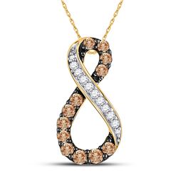 Womens Round Brown Diamond Infinity Pendant 1/2 Cttw 10kt Yellow Gold - REF-16M9H