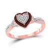 Image 1 : Womens Round Red Color Enhanced Diamond Heart Cluster Twist Ring 1/5 Cttw 10kt Rose Gold - REF-23M5H