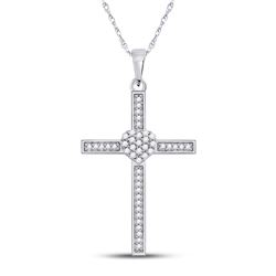 Womens Round Diamond Heart Cross Pendant 1/5 Cttw 10kt White Gold - REF-10R5X