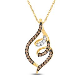 Womens Round Brown Diamond Curled Pigtail Pendant 1/3 Cttw 10kt Yellow Gold - REF-13N9F