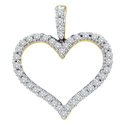 Womens Round Diamond Classic Heart Outline Pendant 1/2 Cttw 14kt Yellow Gold - REF-38X9A