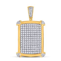 Mens Round Diamond Rectangle Charm Pendant 2-1/5 Cttw 10kt Yellow Gold - REF-109H5R