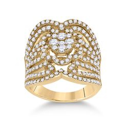 Womens Round Diamond Fashion Ring 1-1/2 Cttw 14kt Yellow Gold - REF-137K9Y