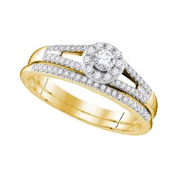 Round Diamond Bridal Wedding Ring Band Set 1/3 Cttw 10kt Yellow Gold - REF-38F9W