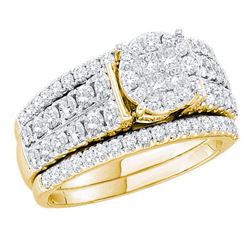 Princess Diamond Bridal Wedding Ring Band Set 1-1/2 Cttw 14kt Yellow Gold - REF-129N9F