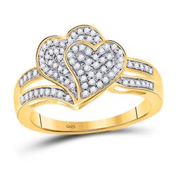 Womens Round Diamond Double Heart Ring 1/3 Cttw 10kt Yellow Gold - REF-21R9X