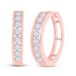 Womens Round Diamond Hoop Earrings 1 Cttw 10kt Rose Gold - REF-63W9K