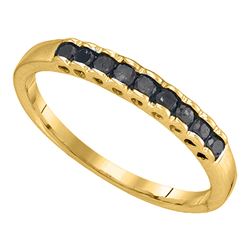 Womens Princess Black Color Enhanced Diamond Band Ring 1/4 Cttw 10kt Yellow Gold - REF-8M5H