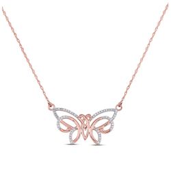 Womens Round Diamond Butterfly Bug Pendant Necklace 1/5 Cttw 10kt Rose Gold - REF-17F5W