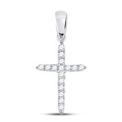 Womens Round Diamond Cross Pendant 1/6 Cttw 10kt White Gold - REF-8H5R