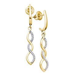 Womens Round Diamond Infinity Dangle Earrings 1/8 Cttw 10kt Yellow Gold - REF-15A9M