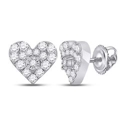 Womens Round Diamond Heart Earrings 1/3 Cttw 10kt White Gold - REF-20H5R