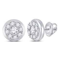 Womens Round Diamond Cluster Stud Earrings 1 Cttw 14kt White Gold - REF-87K5Y
