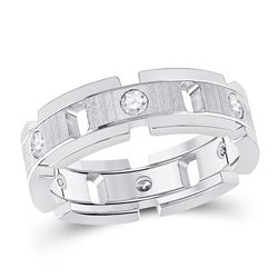 Mens Round Diamond Wedding Link Band Ring 1/2 Cttw 14kt White Gold - REF-87K5Y