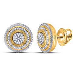 Womens Round Diamond Concentric Circle Cluster Earrings 1/6 Cttw 10kt Yellow Gold - REF-21F5W