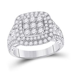 Womens Round Diamond Square Cluster Ring 1-7/8 Cttw 14kt White Gold - REF-109W5K