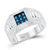 Image 1 : Mens Round Blue Color Enhanced Diamond Square Ring 1/2 Cttw 10kt White Gold - REF-71Y9N