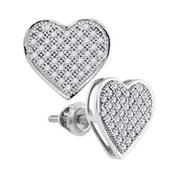 Womens Round Diamond Heart Earrings 1/4 Cttw 10kt White Gold - REF-16N9F