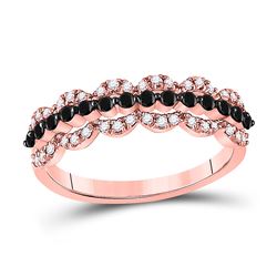 Womens Round Black Color Enhanced Diamond 3-Row Fashion Ring 3/8 Cttw 14kt Rose Gold - REF-28N9F