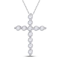 Womens Round Diamond Cross Pendant 1/4 Cttw 14kt White Gold - REF-13A9M