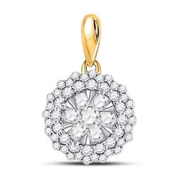 Womens Round Diamond Circle Flower Cluster Pendant 1/2 Cttw 14kt Yellow Gold - REF-38Y9N