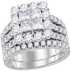 Princess Diamond Cluster Bridal Wedding Ring Band Set 3 Cttw 14kt White Gold - REF-222W5K