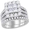 Image 1 : Princess Diamond Cluster Bridal Wedding Ring Band Set 3 Cttw 14kt White Gold - REF-222W5K