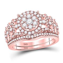 Round Diamond Bridal Wedding Ring Band Set 1 Cttw 14kt Rose Gold - REF-93N9F