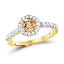 Round Brown Diamond Solitaire Bridal Wedding Engagement Ring 1 Cttw 14kt Yellow Gold - REF-71K9Y