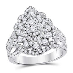 Round Diamond Cluster Pear Bridal Wedding Engagement Ring 1-3/4 Cttw 14kt White Gold - REF-120Y5N