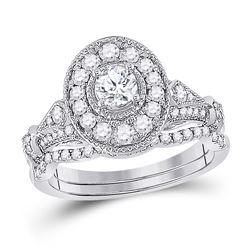 Round Diamond Bridal Wedding Ring Band Set 1 Cttw 14kt White Gold - REF-112N5F